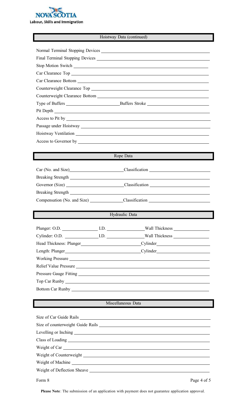Form 8 Submission of Drawings and Specifications for Registration Elevators and Lifts Act - Nova Scotia, Canada, Page 4
