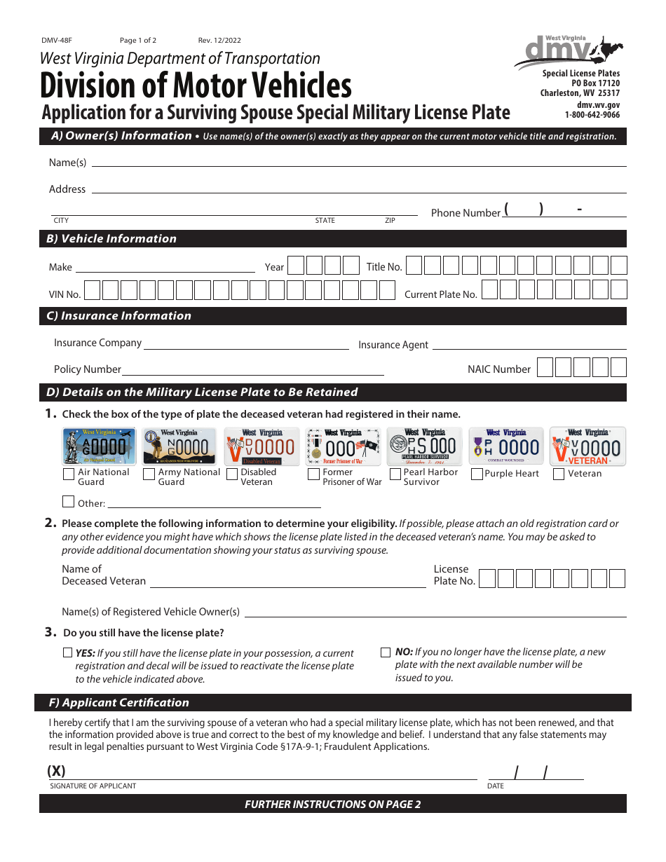 Form Dmv 48f Fill Out Sign Online And Download Fillable Pdf West Virginia Templateroller 1392
