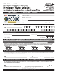 Form DMV-48-J Application for an American Legion License Plate - West Virginia