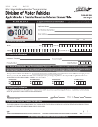 Document preview: Form DMV-48H Application for a Disabled American Veterans License Plate - West Virginia