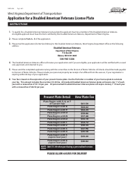 Form DMV-48H Application for a Disabled American Veterans License Plate - West Virginia, Page 2