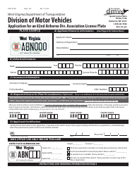 Document preview: Form DMV-49-AB Application for an 82nd Airborne Div. Association License Plate - West Virginia
