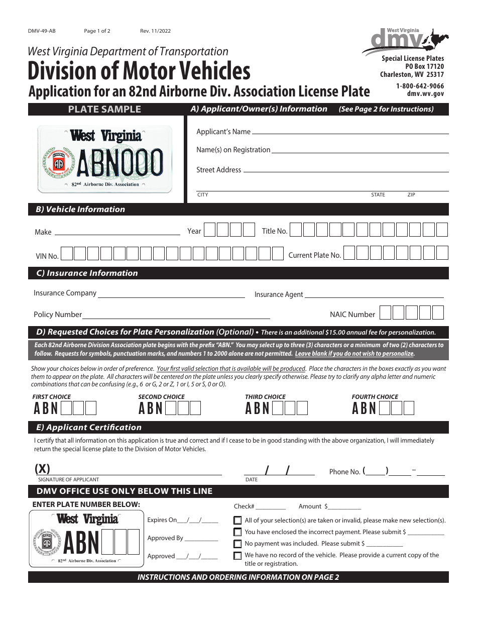 Form Dmv Ab Fill Out Sign Online And Download Fillable Pdf West Virginia Templateroller