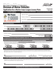 Document preview: Form DMV-48G Application for a Marine Corps League License Plate - West Virginia