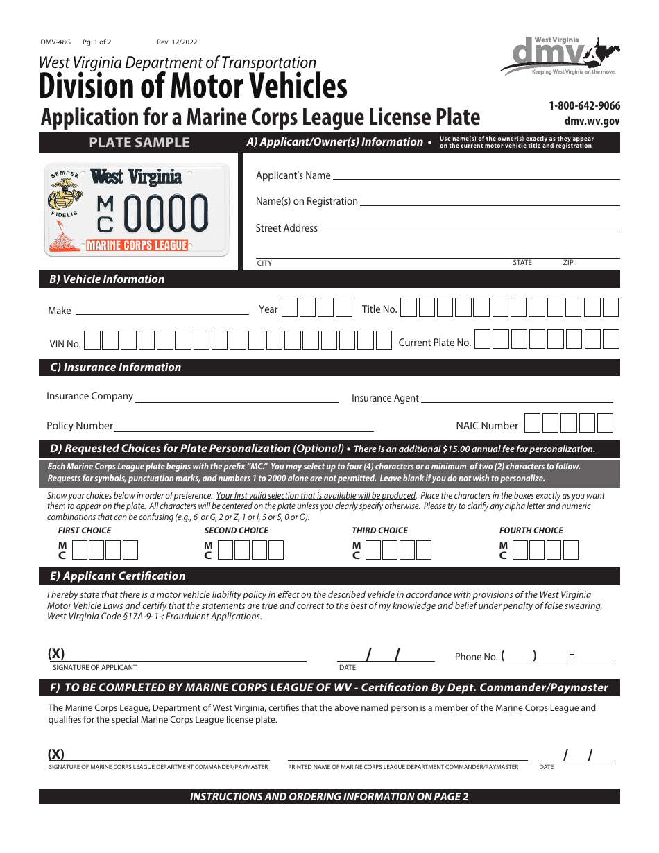 Form DMV48G Fill Out, Sign Online and Download Fillable PDF, West