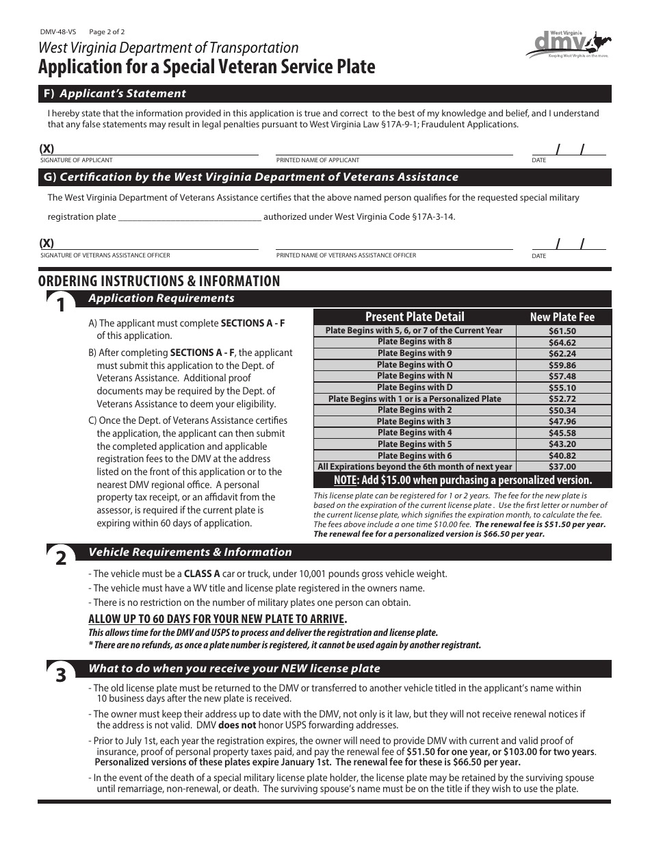 Form DMV-48-VS Download Fillable PDF or Fill Online Application for a ...