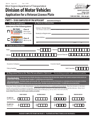 Document preview: Form DMV-48 Application for a Veteran License Plate - West Virginia