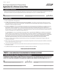 Form DMV-48 Application for a Veteran License Plate - West Virginia, Page 2