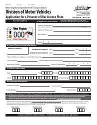 Form DMV-48-E Application for a Prisoner of War License Plate - West Virginia