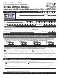 Document preview: Form DMV-48-DI Application for a Disabled Veteran Mobility Impaired License Plate - West Virginia