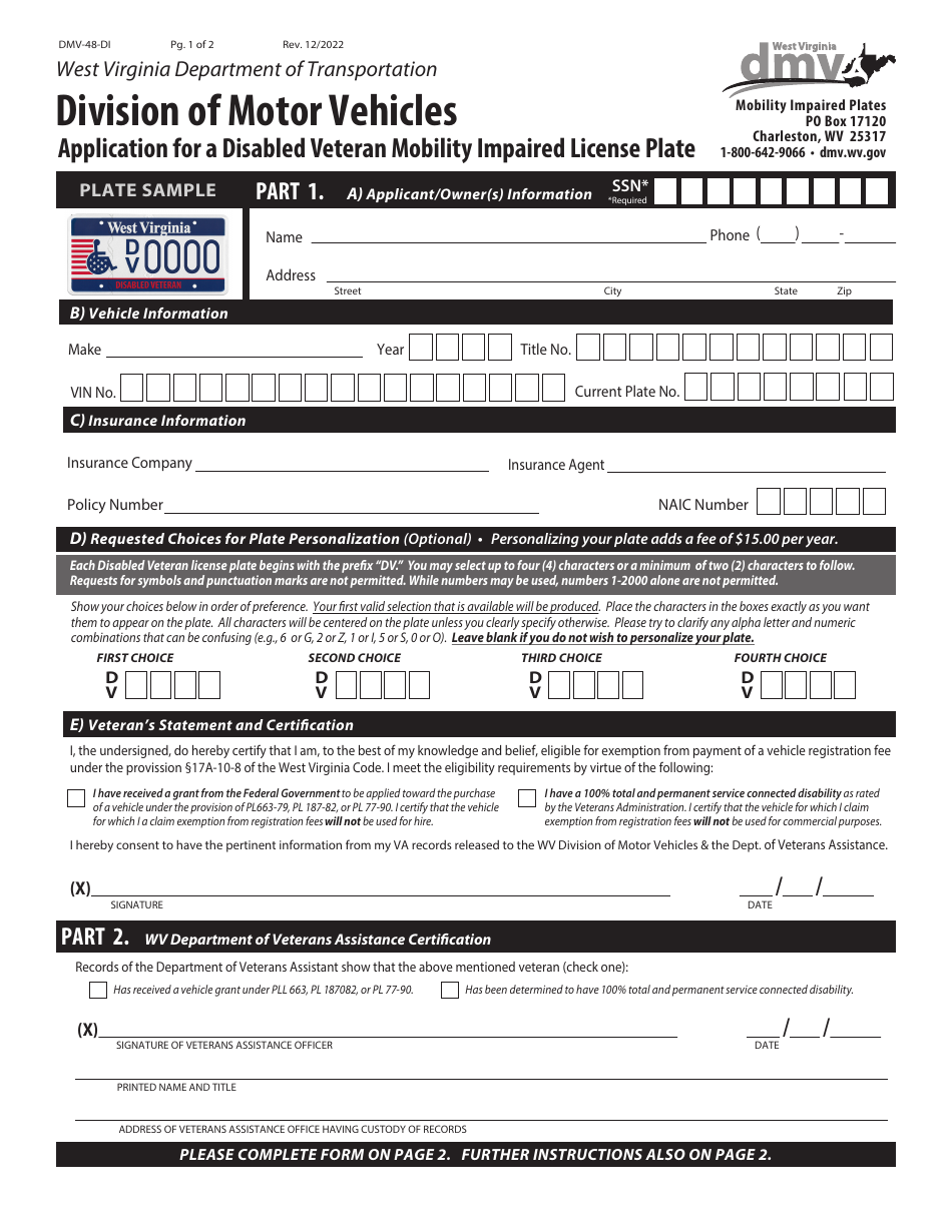 Form DMV48DI Fill Out, Sign Online and Download Fillable PDF, West