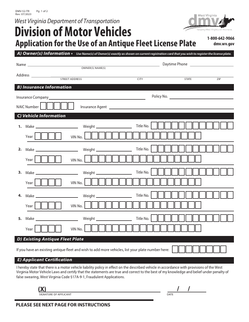 Form DMV-52-TR  Printable Pdf