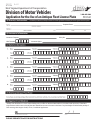 Form DMV-52-TR Application for the Use of an Antique Fleet License Plate - West Virginia