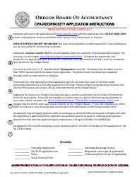 Document preview: CPA Reciprocity Application - Oregon, 2023