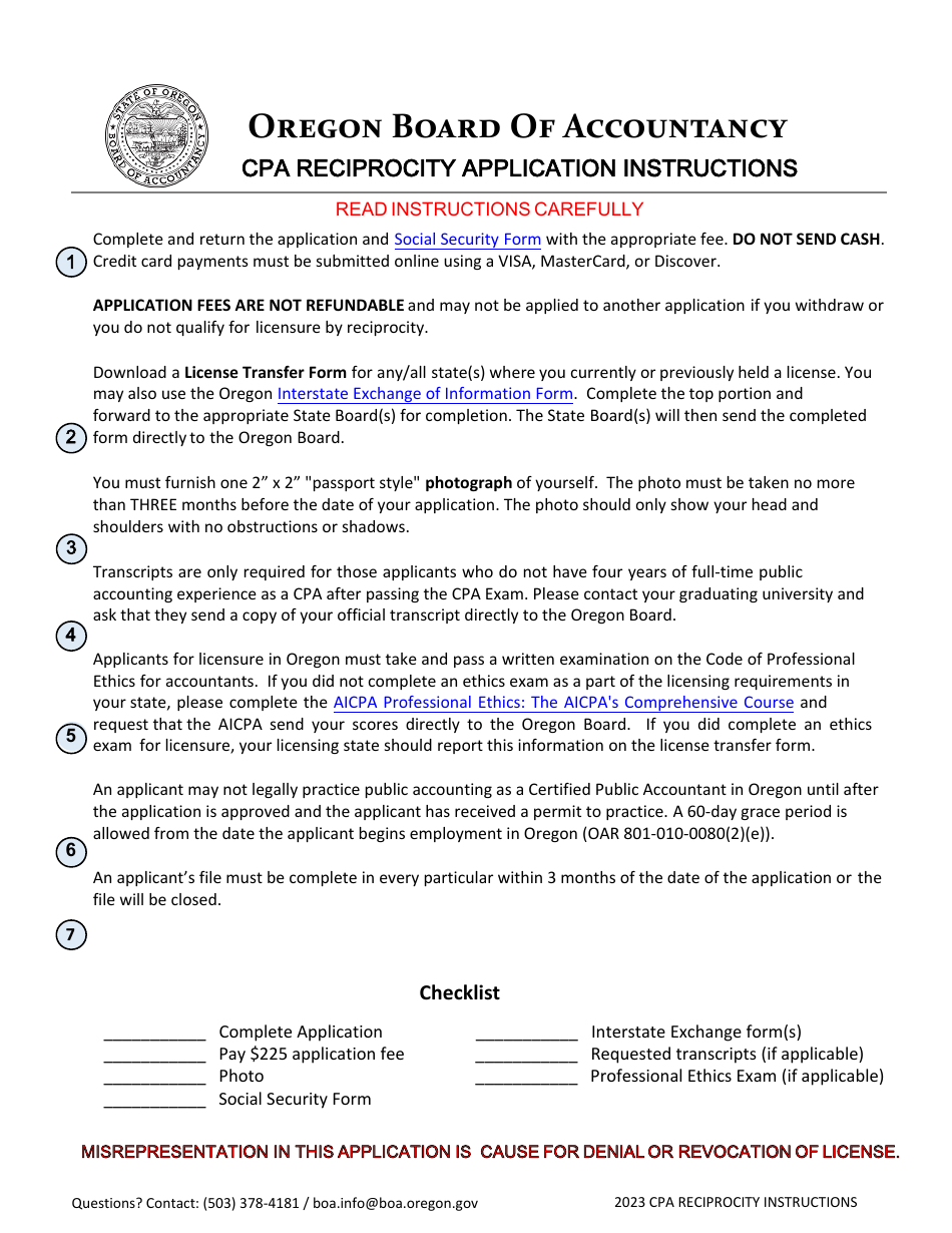 2023 Oregon CPA Reciprocity Application Fill Out, Sign Online and