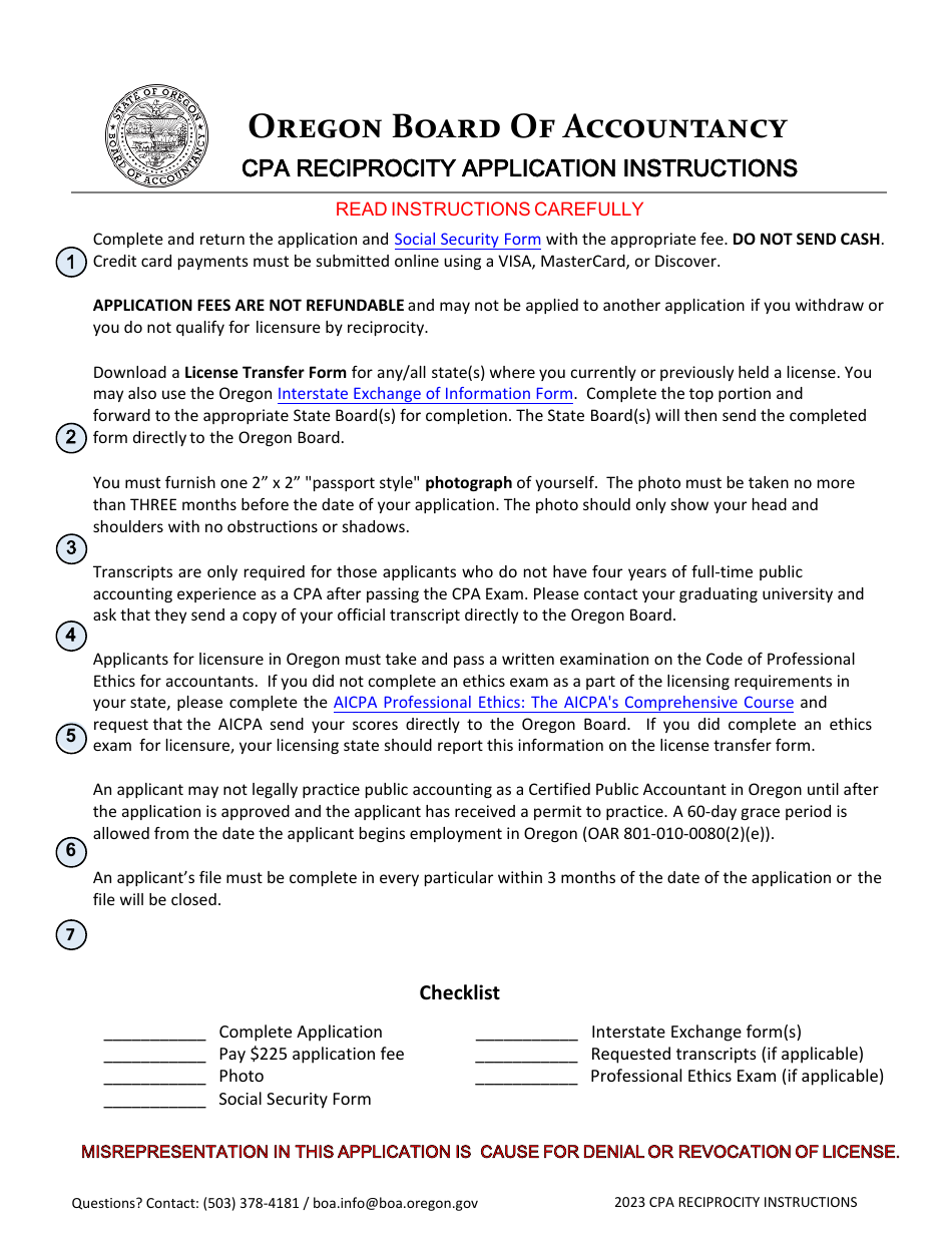 CPA Reciprocity Application - Oregon, Page 1
