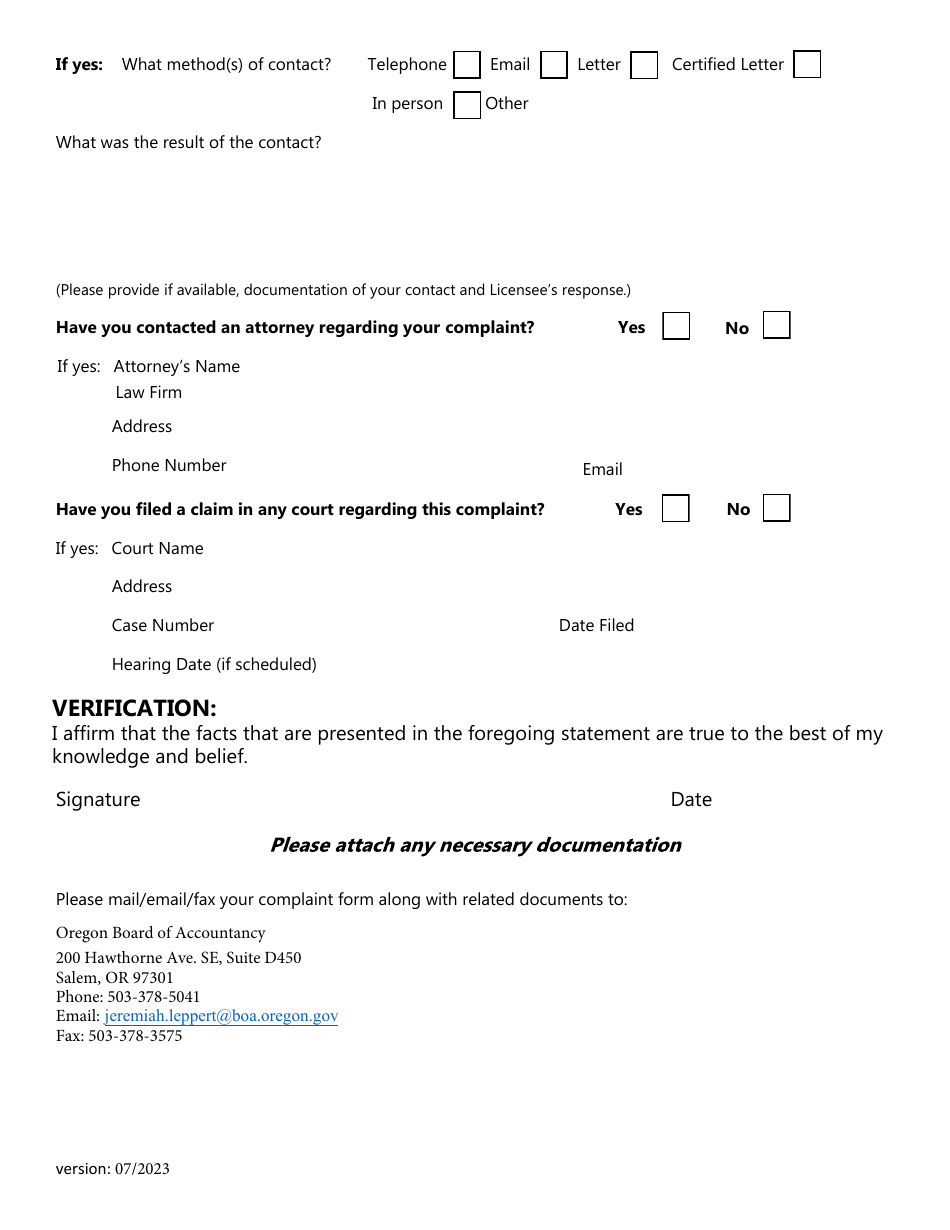 Complaint Form - Oregon, Page 3