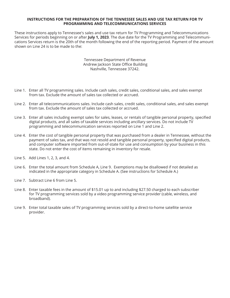 Form SLS458 (RV-R0010701) Tv Programming and Telecommunications Sales and Use Tax Return - Tennessee, Page 3