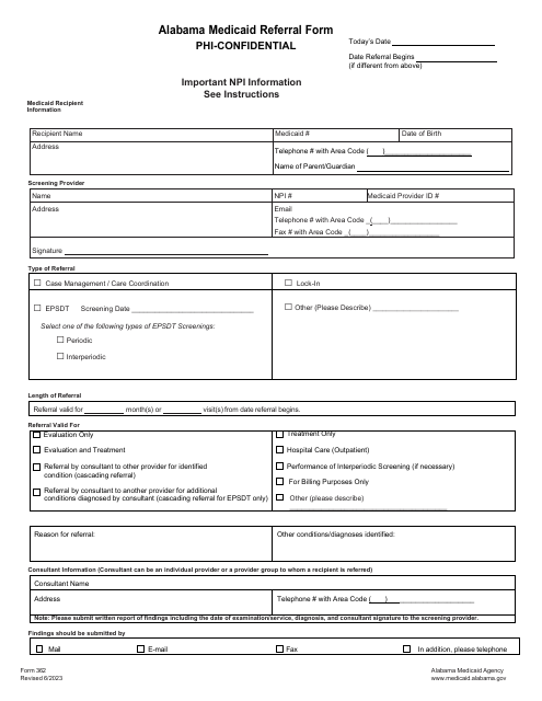 Form 362 Alabama Medicaid Referral Form - Alabama