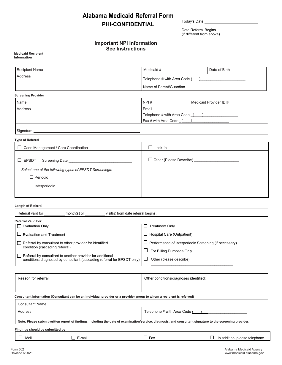 Form 362 Alabama Medicaid Referral Form - Alabama, Page 1