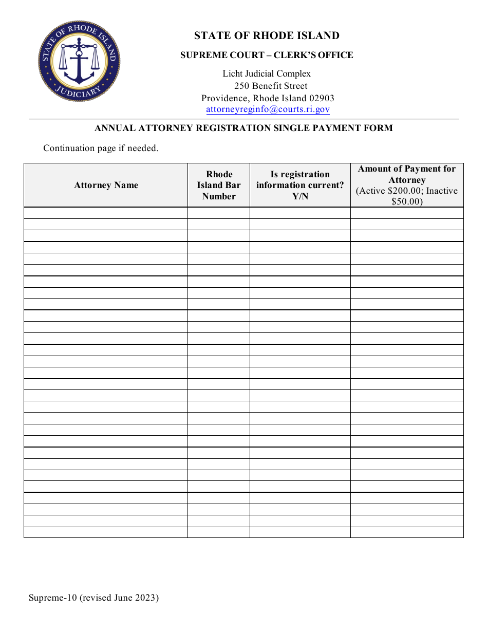 Form Supreme-10 Annual Attorney Registration Single Payment Form - Rhode Island, Page 2