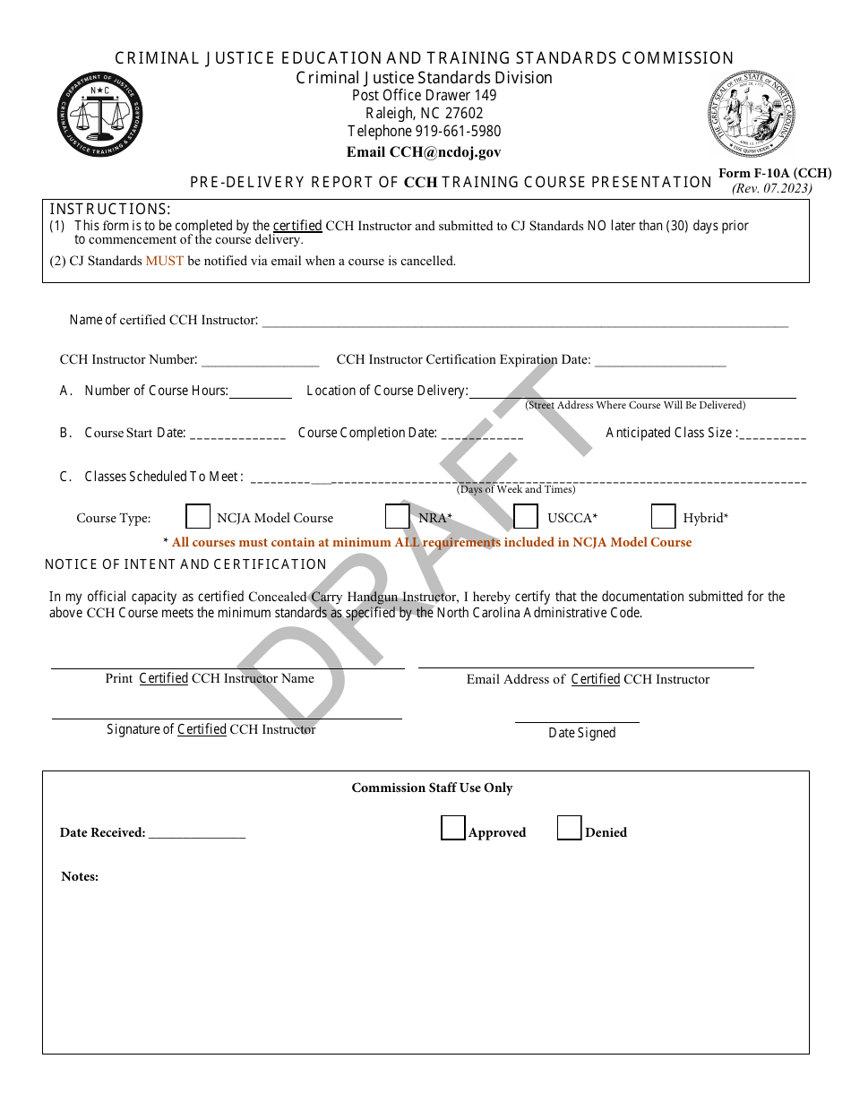 Form F 10a Cch Fill Out Sign Online And Download Fillable Pdf North Carolina Templateroller 1303