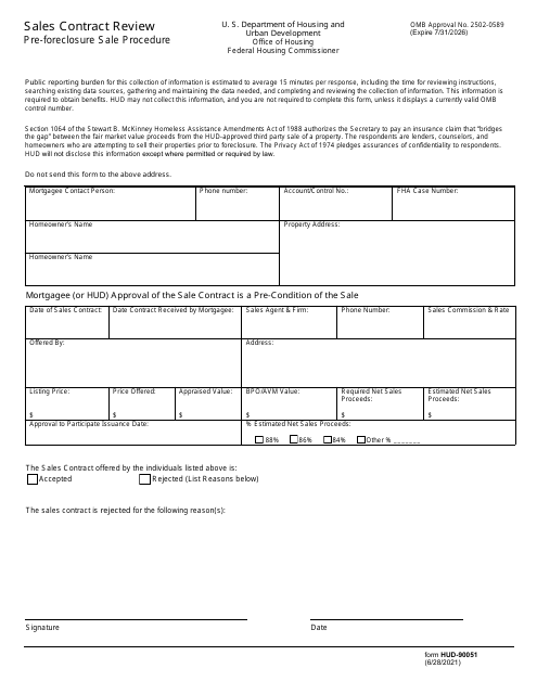 Form HUD-90051 Sales Contract Review Pre-foreclosure Sale Procedure