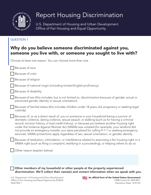 Form HUD-903.1 Housing Discrimination Report