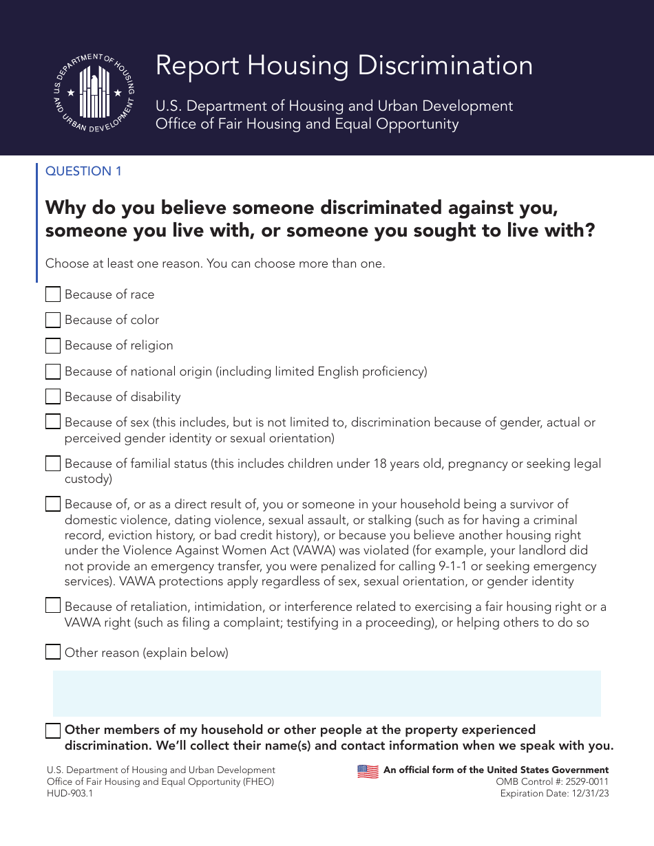 Form HUD903.1 Fill Out, Sign Online and Download Printable PDF