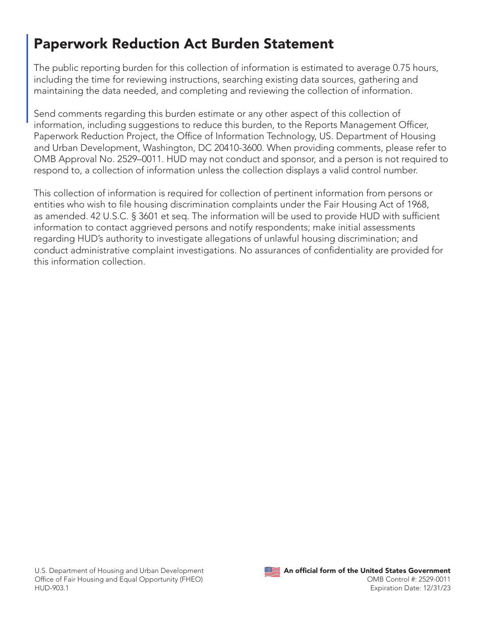 Form HUD-903.1 Housing Discrimination Report, Page 7