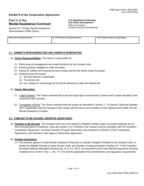 Form HUD-92237-PRA Exhibit 9 Part II of the Rental Assistance Contract