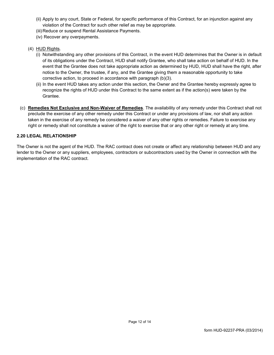 Form HUD-92237-PRA Exhibit 9 Part II of the Rental Assistance Contract, Page 12