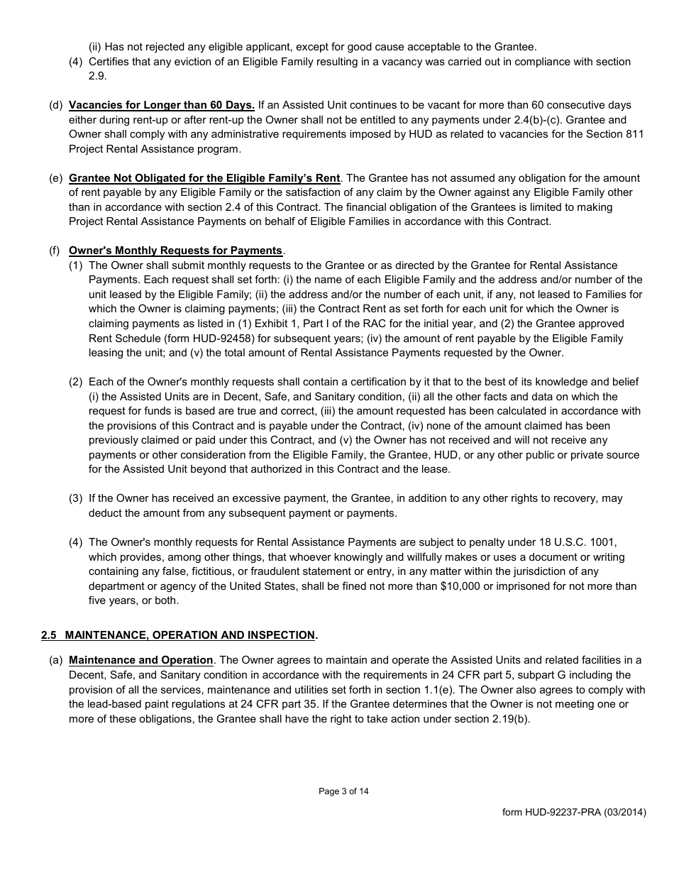 Form HUD-92237-PRA Exhibit 9 Part II of the Rental Assistance Contract, Page 3