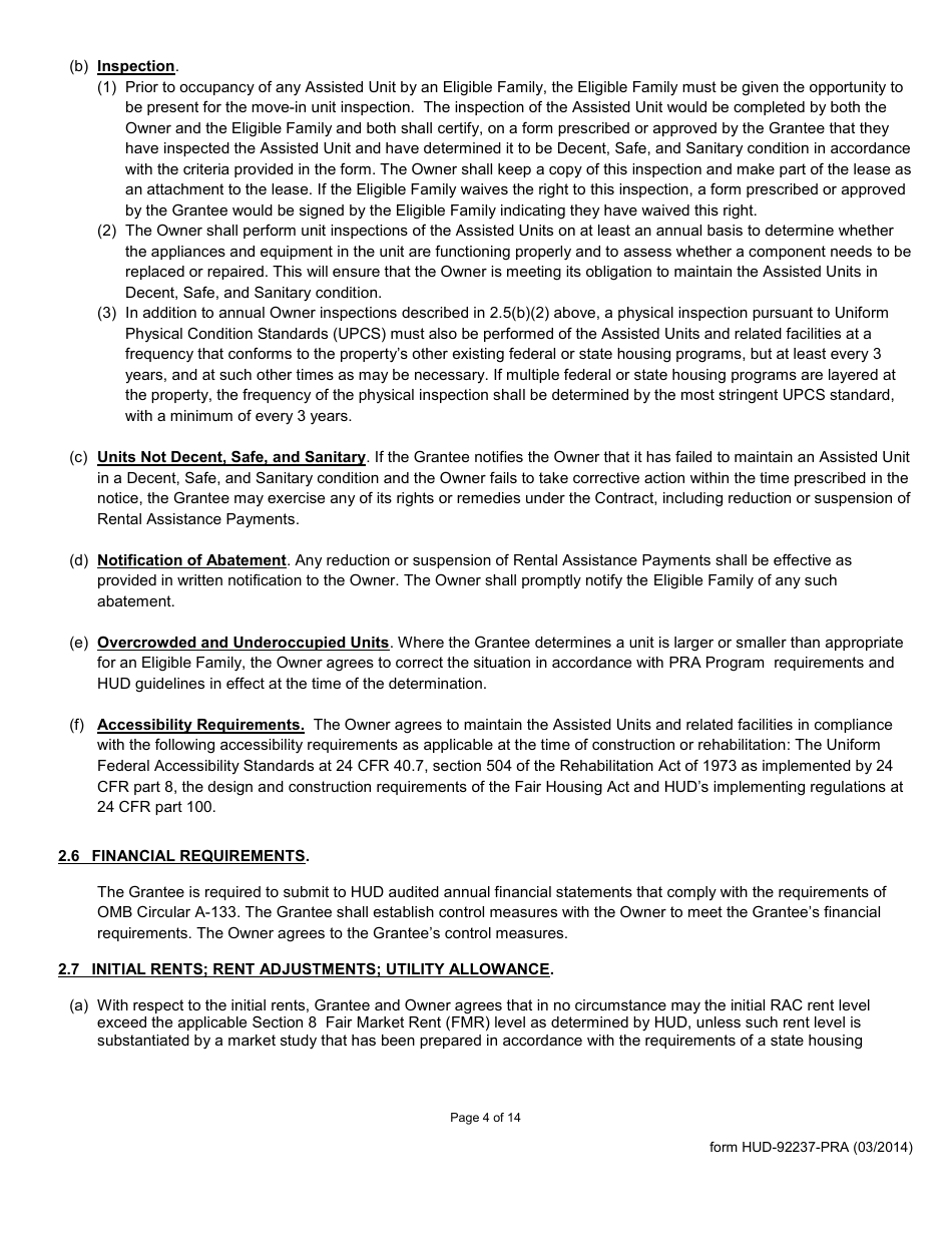 Form HUD-92237-PRA Exhibit 9 Part II of the Rental Assistance Contract, Page 4