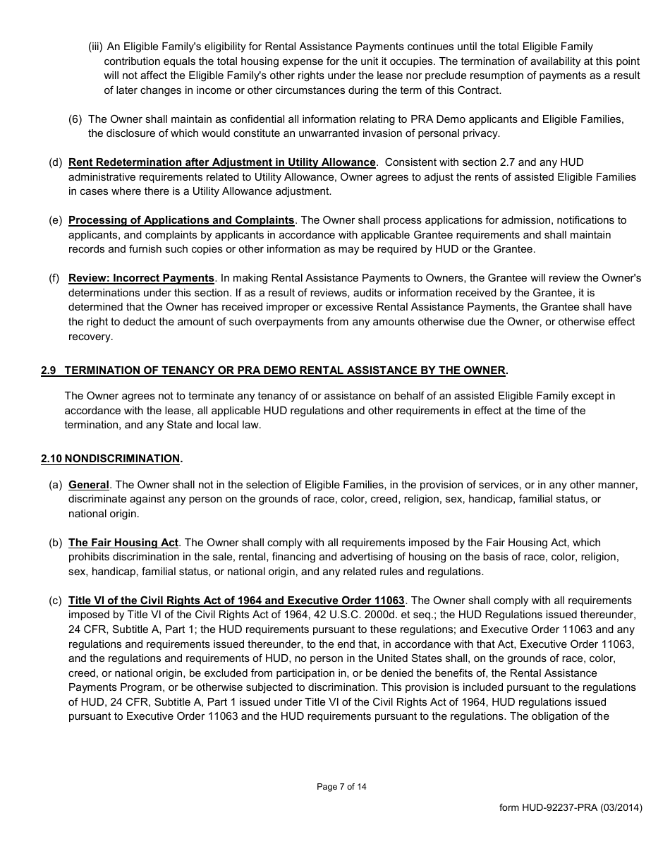 Form HUD-92237-PRA Exhibit 9 Part II of the Rental Assistance Contract, Page 7