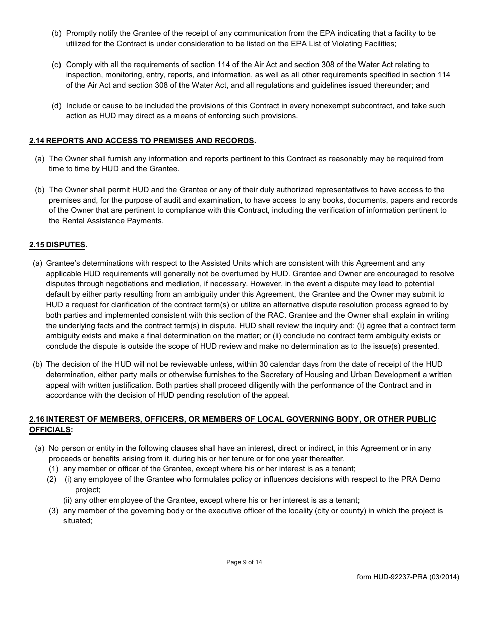 Form HUD-92237-PRA Exhibit 9 Part II of the Rental Assistance Contract, Page 9