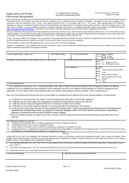 Form HUD-92563-A Application for Roster Personnel Designation