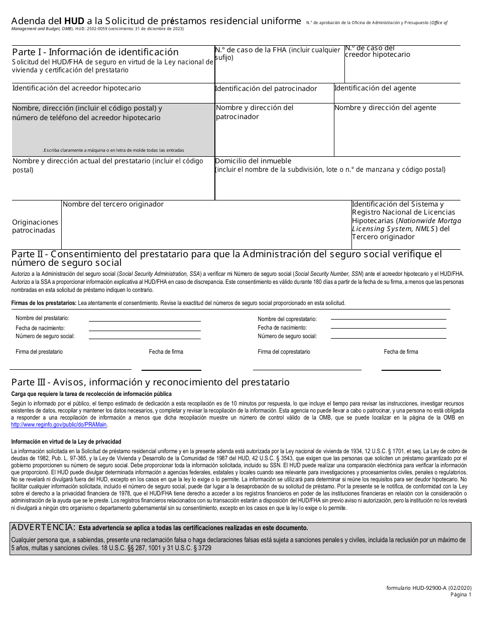 Formulario HUD-92900-A - Fill Out, Sign Online and Download Fillable ...