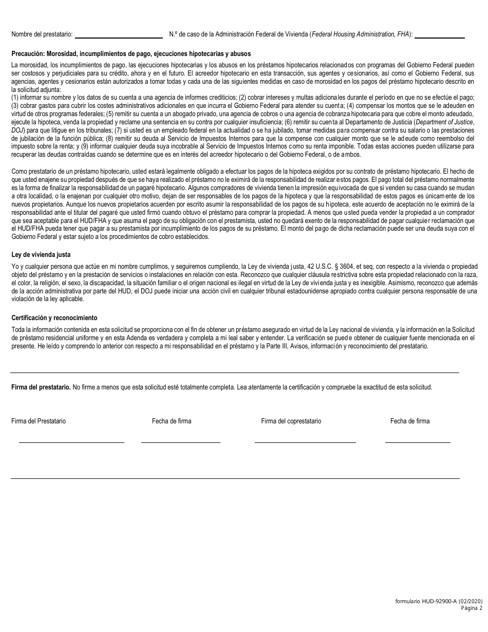 Formulario HUD-92900-A - Fill Out, Sign Online and Download Fillable ...