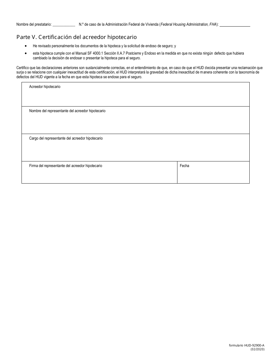 Formulario HUD-92900-A Adenda Del Hud a La Solicitud De Prestamos Residencial Uniforme (Spanish), Page 4