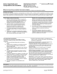 Document preview: Formulario HUD-92900-B Aviso Importante Para Compradores De Inmuebles (Spanish)