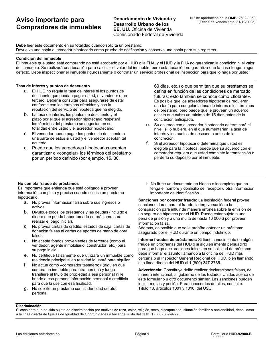 Formulario HUD-92900-B - Fill Out, Sign Online And Download Fillable ...