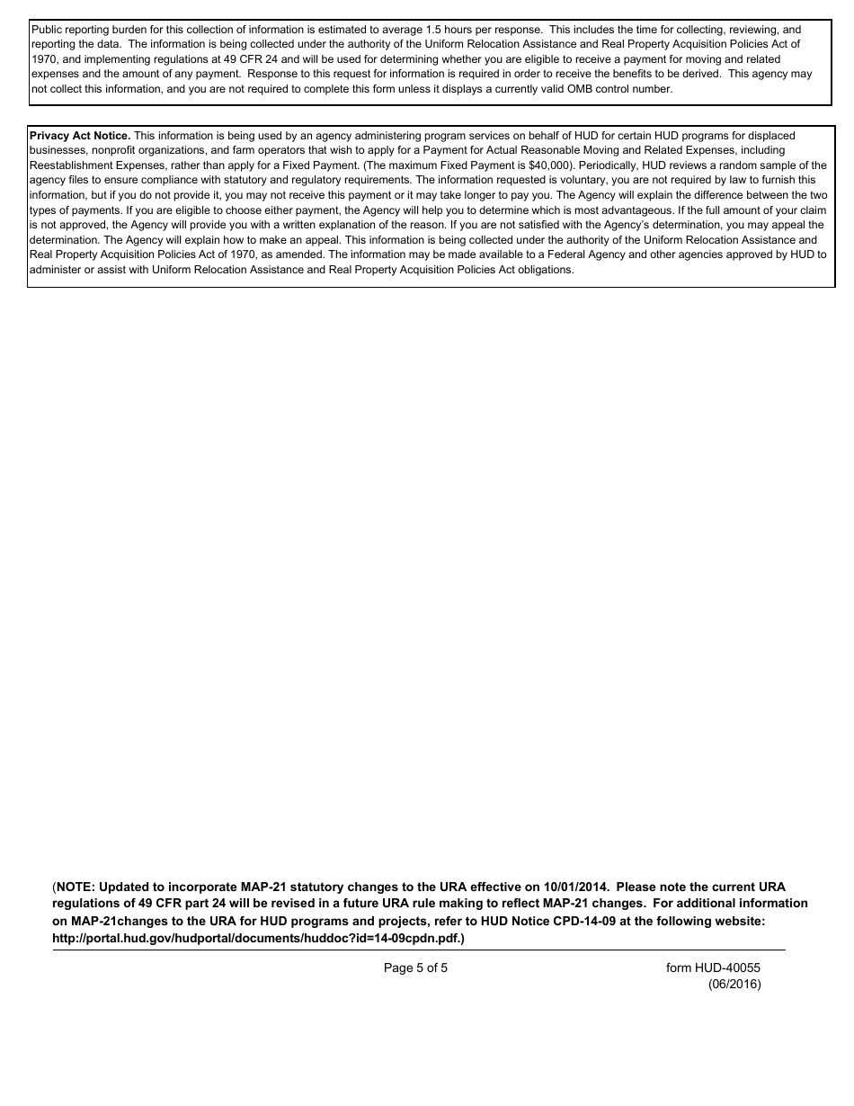 Form HUD-40055 Claim for Actual Reasonable Moving and Related Expenses - Nonresidential, Page 6