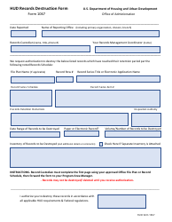 Document preview: HUD Form 1067 Hud Records Destruction Form