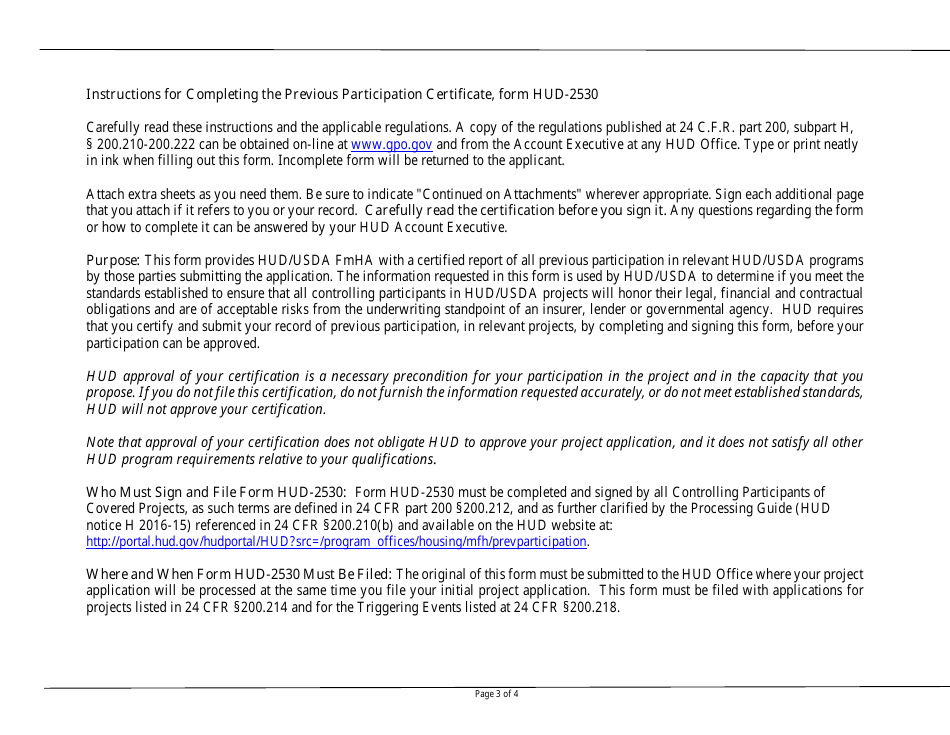 Form HUD-2530 Previous Participation Certification, Page 3