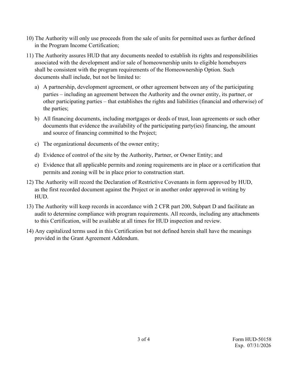 Form HUD-50158 Homeownership Certifications and Assurances, Page 3