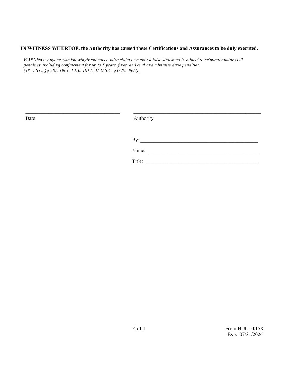 Form HUD-50158 Homeownership Certifications and Assurances, Page 4