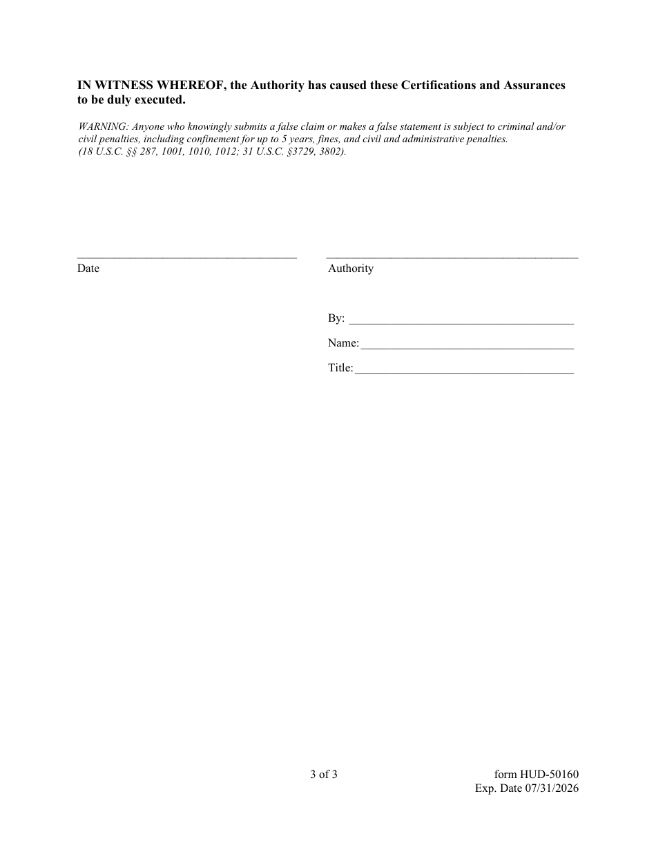 Form HUD-50160 Mixed-Finance and Homeownership Pre-funding Certifications and Assurances, Page 3