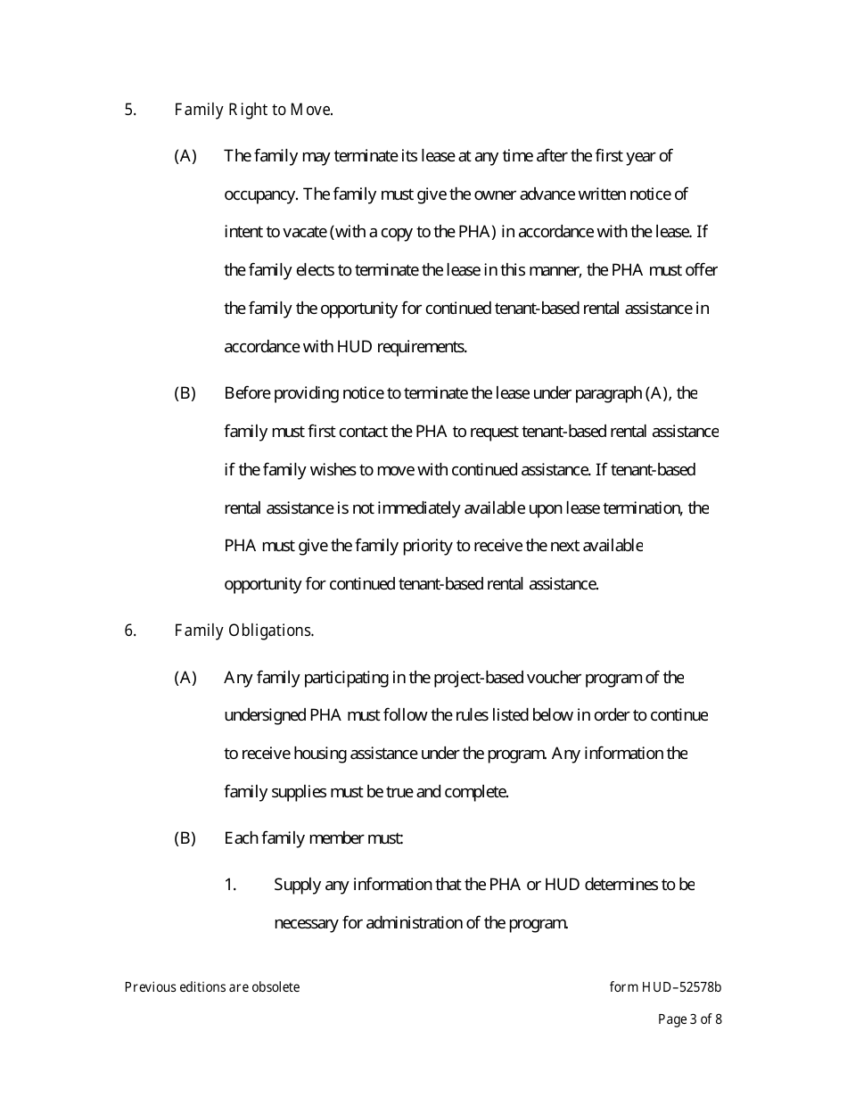 Form HUD-52578B Statement of Family Responsibility - Section 8 Project-Based Voucher Program, Page 3