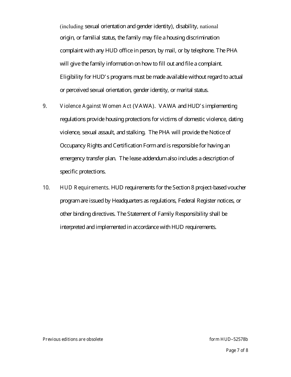 Form HUD-52578B Statement of Family Responsibility - Section 8 Project-Based Voucher Program, Page 7